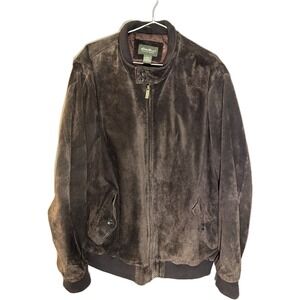 Eddie Bauer Seattle Suede Brown Leather Bomber Jacket Mens XL Full Zip Mock Neck